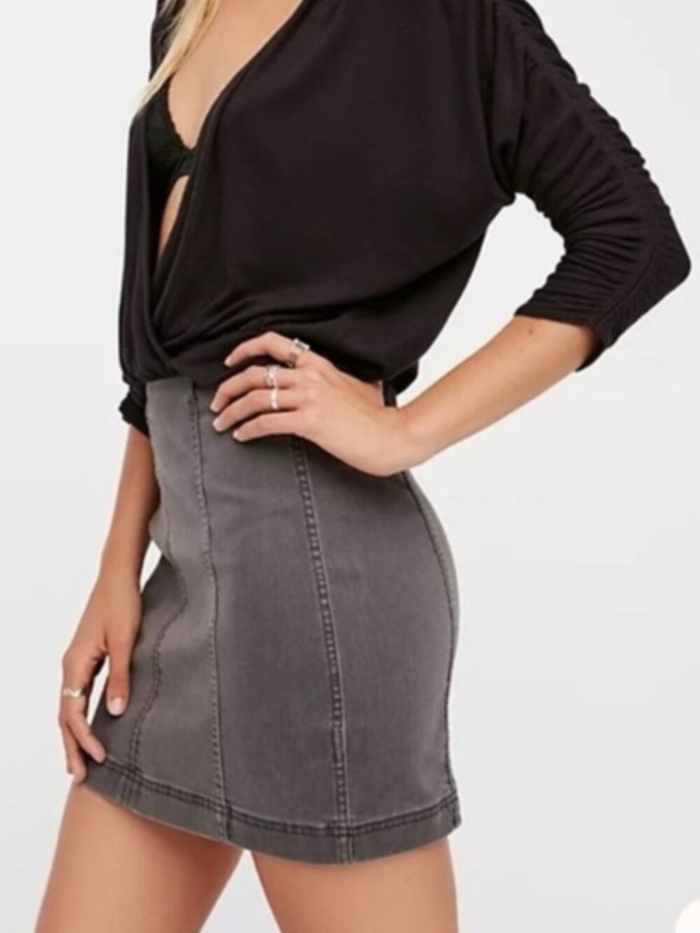 Free People Femme Washed Gray Denim Skirt